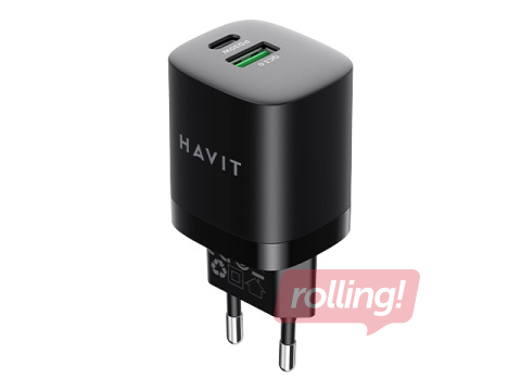 Laadija Havit UC30 USB + Type-C, 30 W, must
