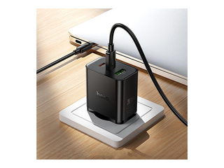 Laadija Hoco N75 USB + 2x Type-C, 65 W, must
