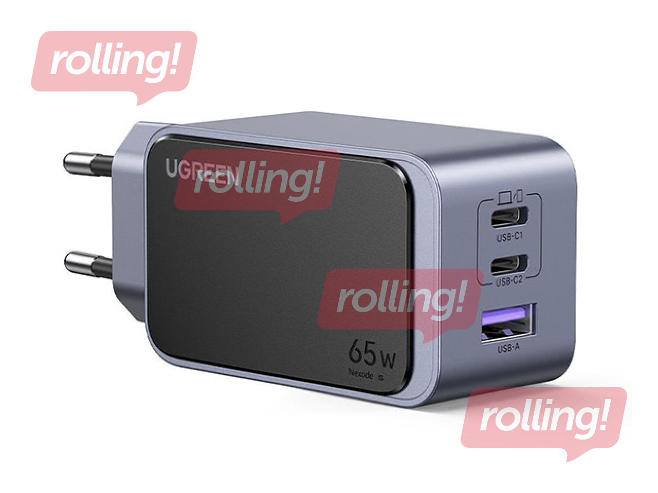 Laadija Ugreen, Nexode S GaN, 65W, USB-A + 2xUSB-C, hall
