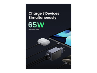 Laadija Ugreen, Nexode S GaN, 65W, USB-A + 2xUSB-C, hall