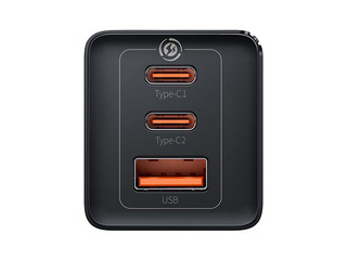 Baseus GaN5 Pro 65 W laadija USB + 2xUSB-C QC3.0 PD3.0 koos 1 m pikkuse USB-C-kaabliga, must