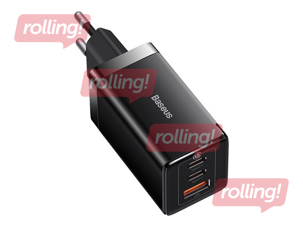 Baseus GaN5 Pro 65 W laadija USB + 2xUSB-C QC3.0 PD3.0 koos 1 m pikkuse USB-C-kaabliga, must