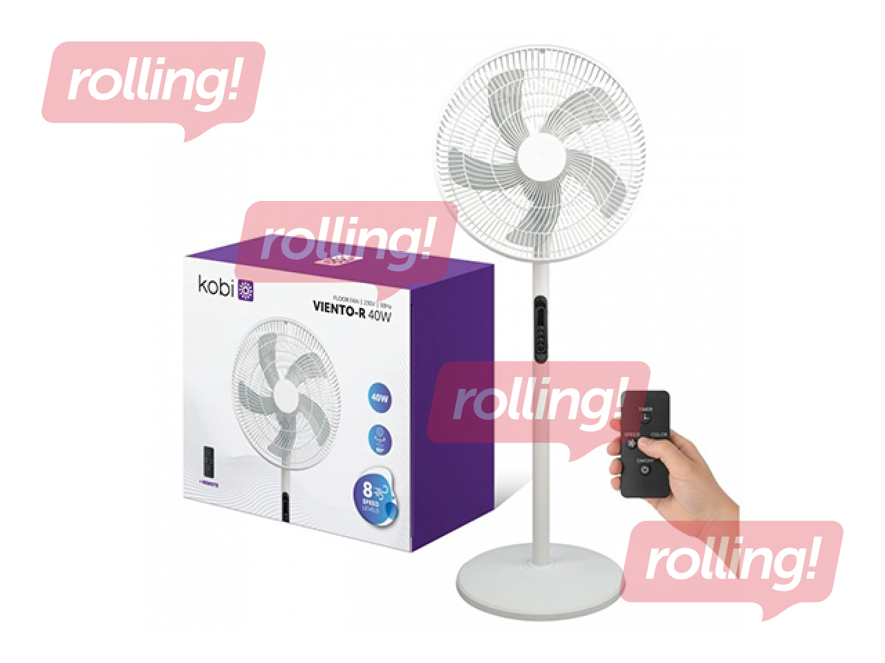 Grīdas ventilators Viento-R Kobi Windstar, 40W, balts