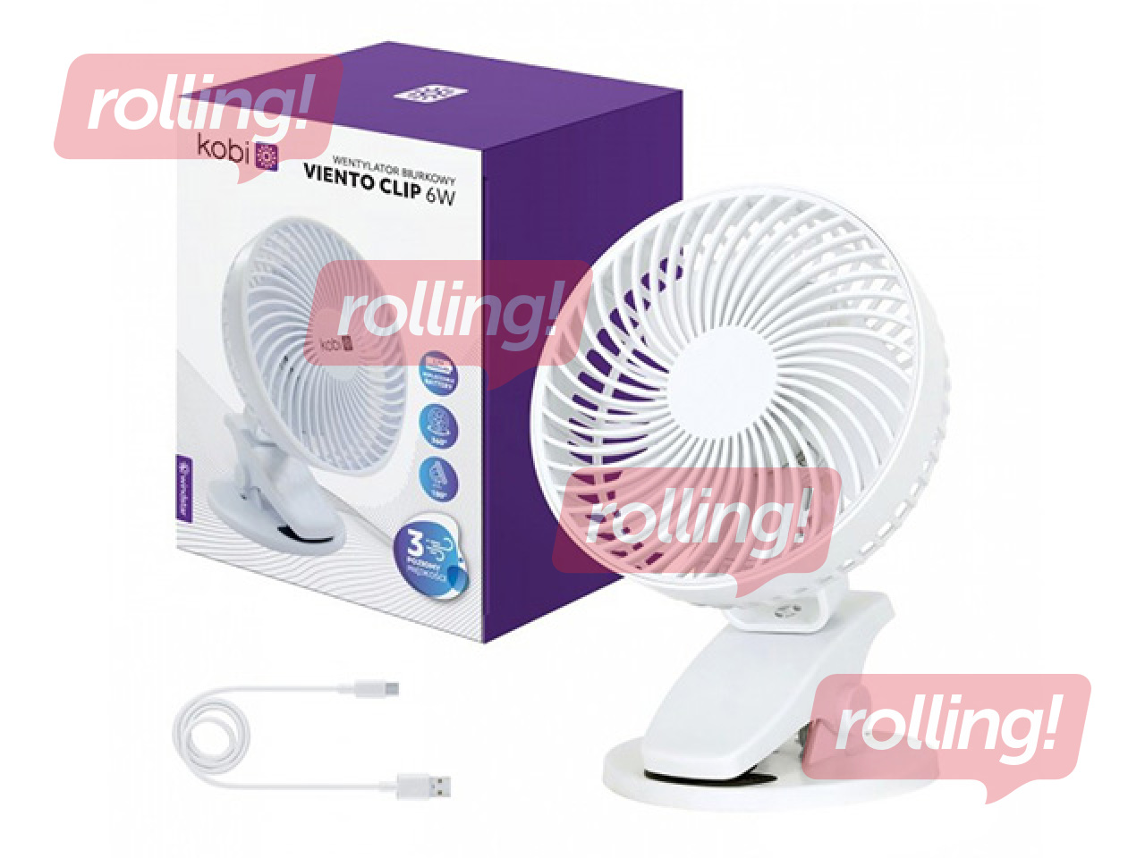 Galda ventilators Viento Clip Kobi Windstar, 4.9W, balts
