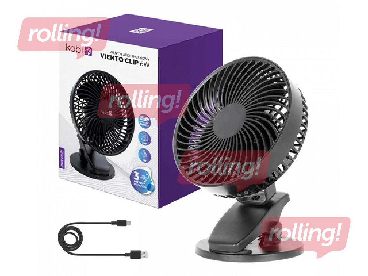 Lauaventilaator Viento Clip Kobi Windstar, 4.9W, must