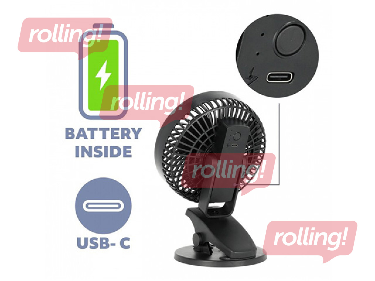 Lauaventilaator Viento Clip Kobi Windstar, 4.9W, must