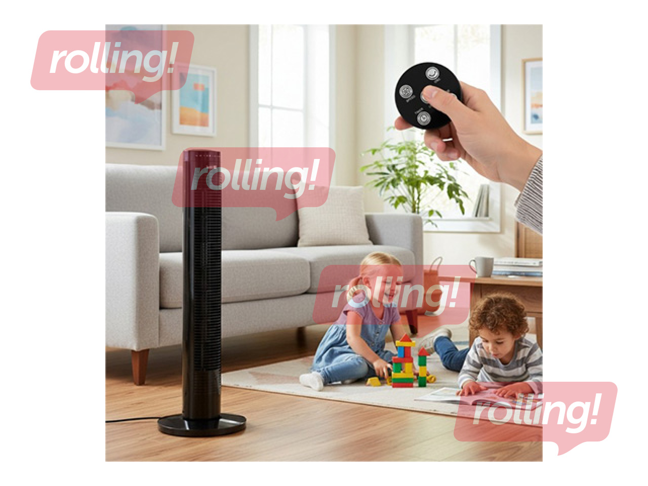 Grīdas ventilators tornis Hoorn Kobi, ar pulti, 45W, melns