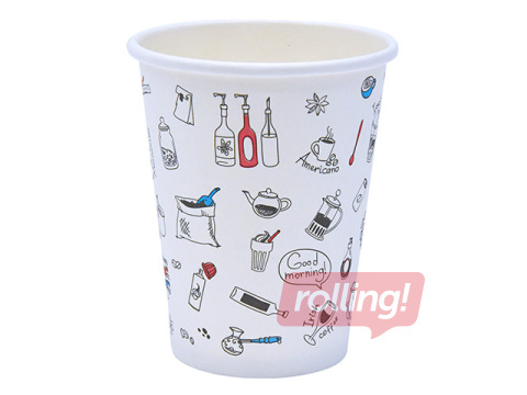 Glasses, paper, white with print 