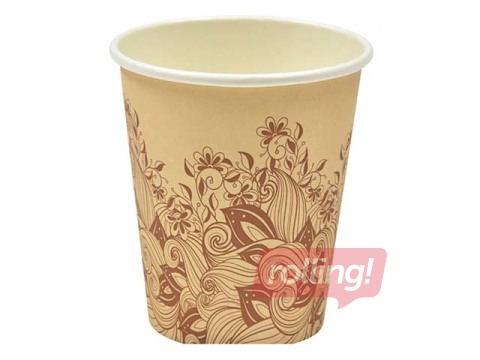 Paper cup with brown flower print,  ø 80mm, 250ml, 50 pcs