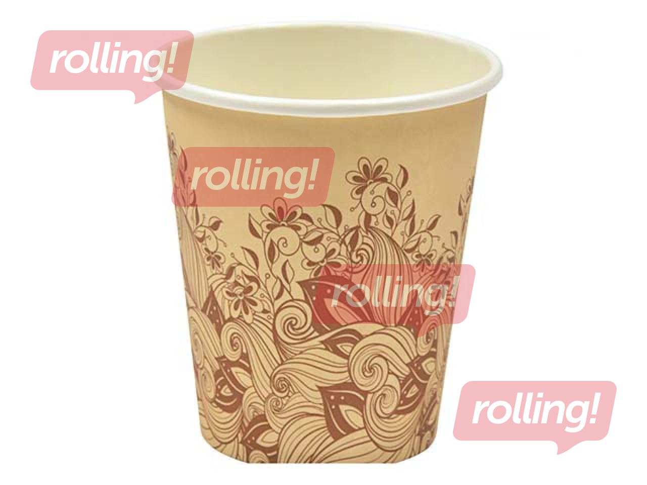 Paper cup with brown flower print,  ø 80mm, 250ml, 50 pcs