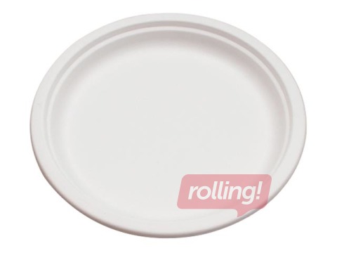 Cukuršķiedras šķīvji, 23 cm, 50 gab., balti