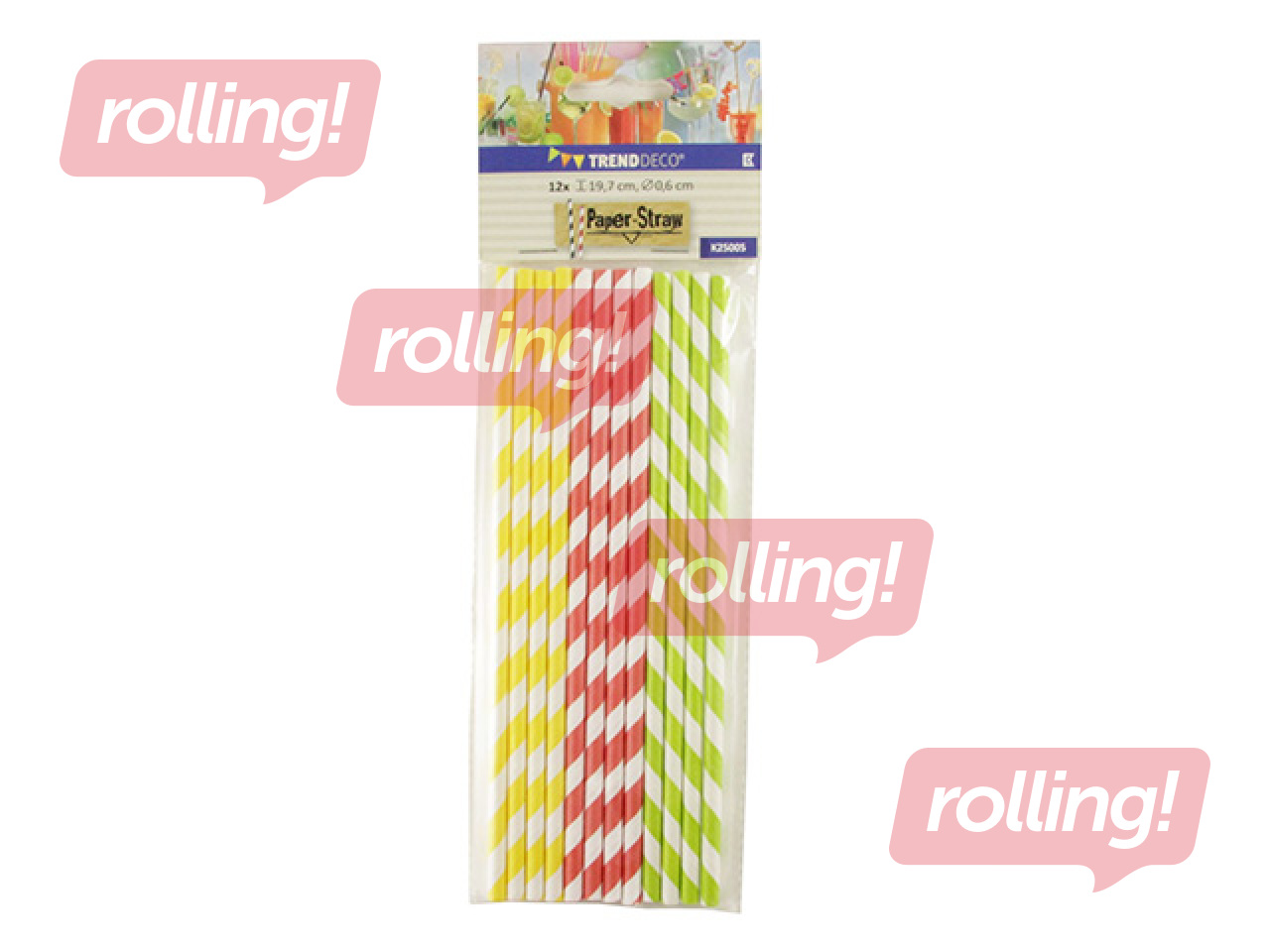 Kokteiļu salmiņi ar svītrām, papīra, 19.7 cm  ø6 mm, 12 gab., krāsaini