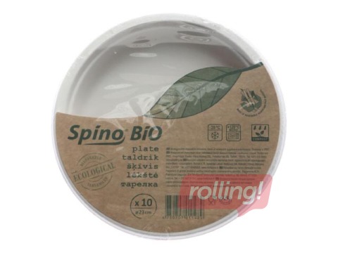 Sugar fiber plates SPINO, 23 cm, 10 pcs., white