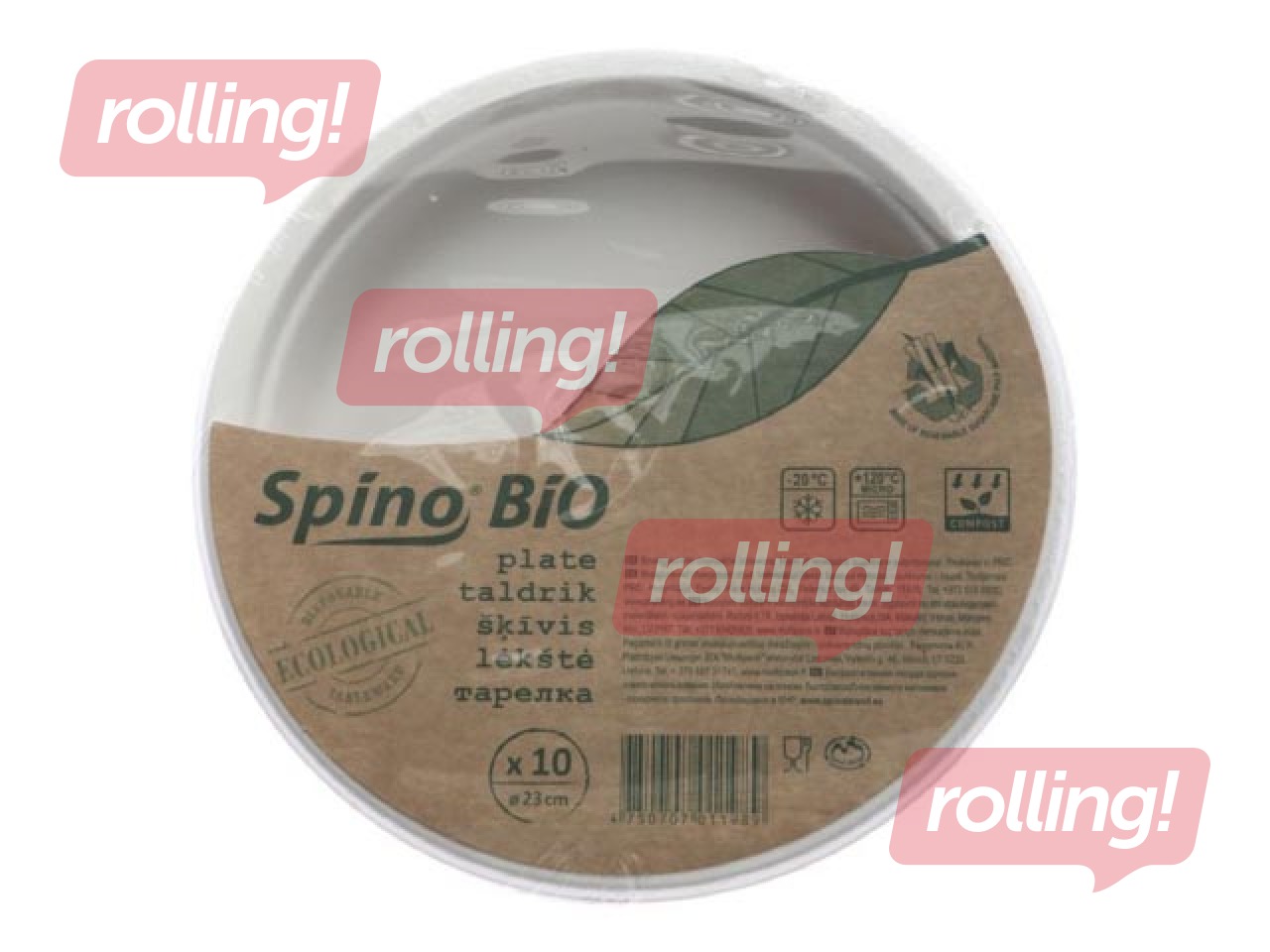 Sugar fiber plates SPINO, 23 cm, 10 pcs., white