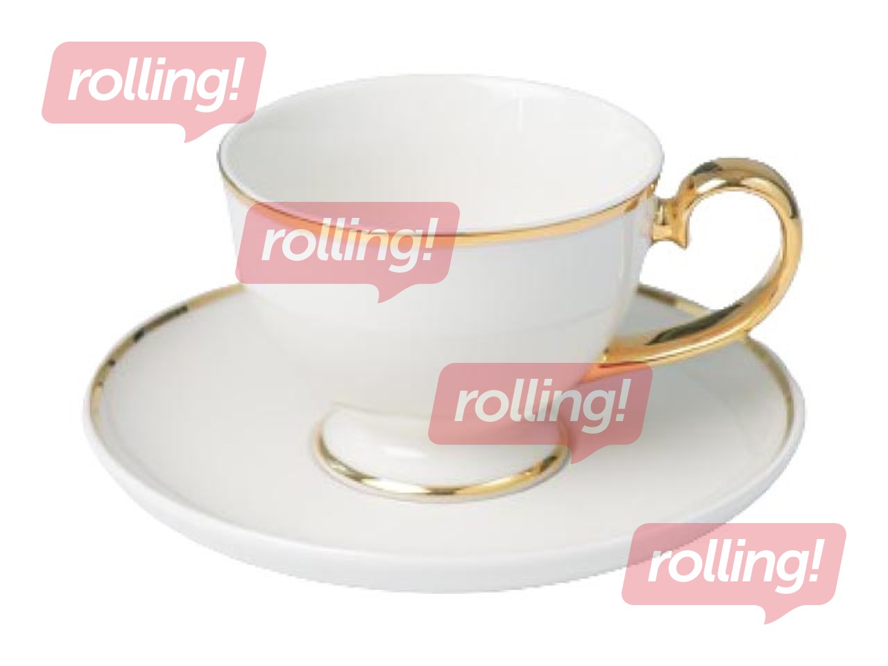 Portselanist tass jalal koos alusega, PRIMA GOLD, valge kuldse äärisega, 280ml, 16cm