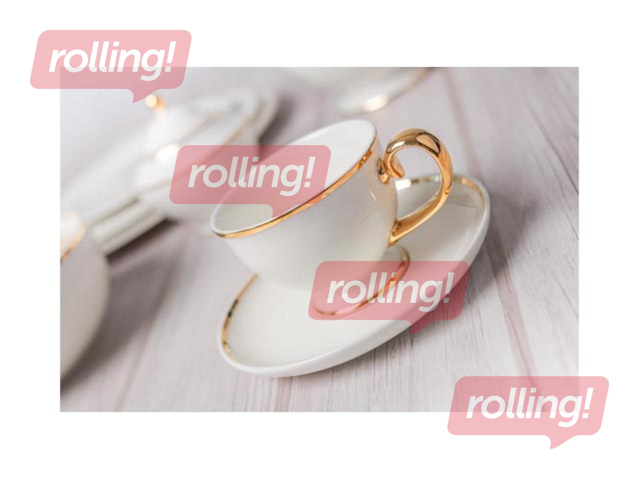 Portselanist tass jalal koos alusega, PRIMA GOLD, valge kuldse äärisega, 280ml, 16cm