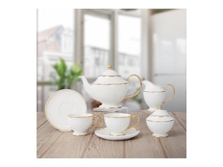 Portselanist tass jalal koos alusega, PRIMA GOLD, valge kuldse äärisega, 280ml, 16cm