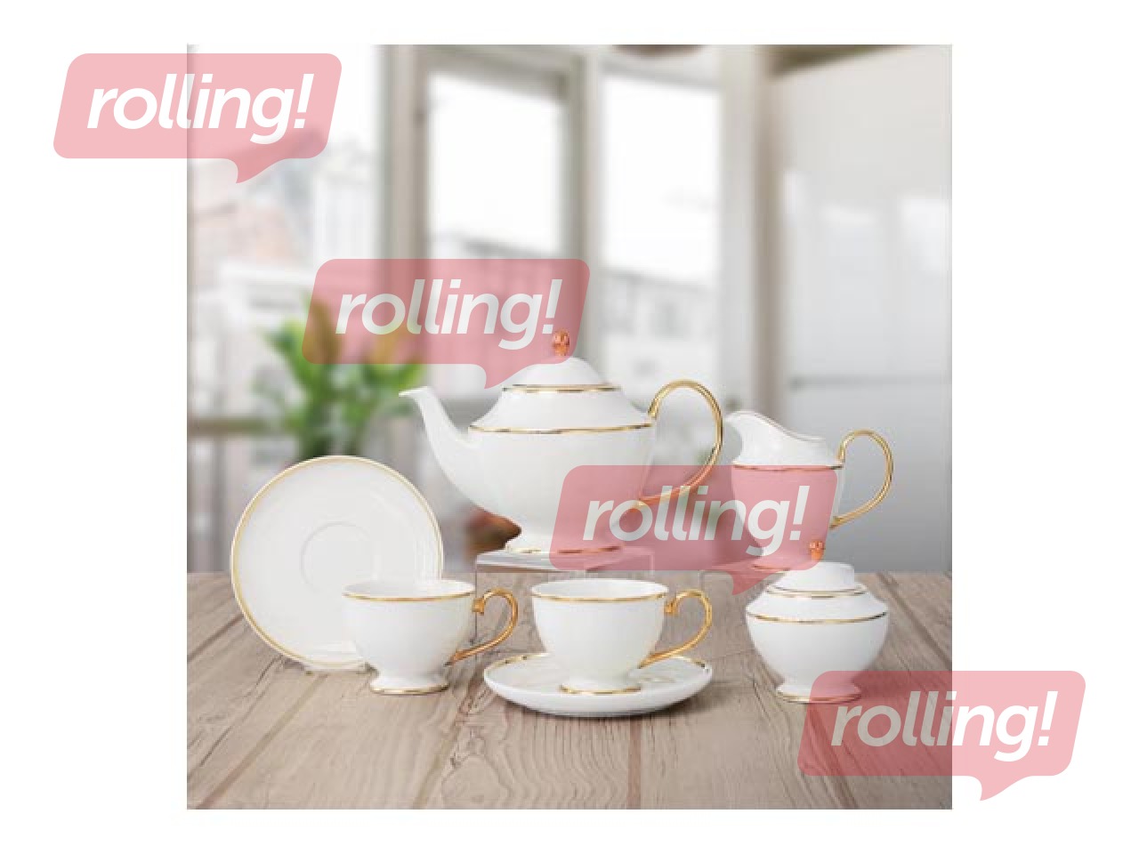 Portselanist tass jalal koos alusega, PRIMA GOLD, valge kuldse äärisega, 280ml, 16cm