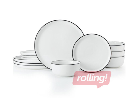 Lõunaserviis Mikasa Limestone, portselan, valge musta äärega, 4 inimesele