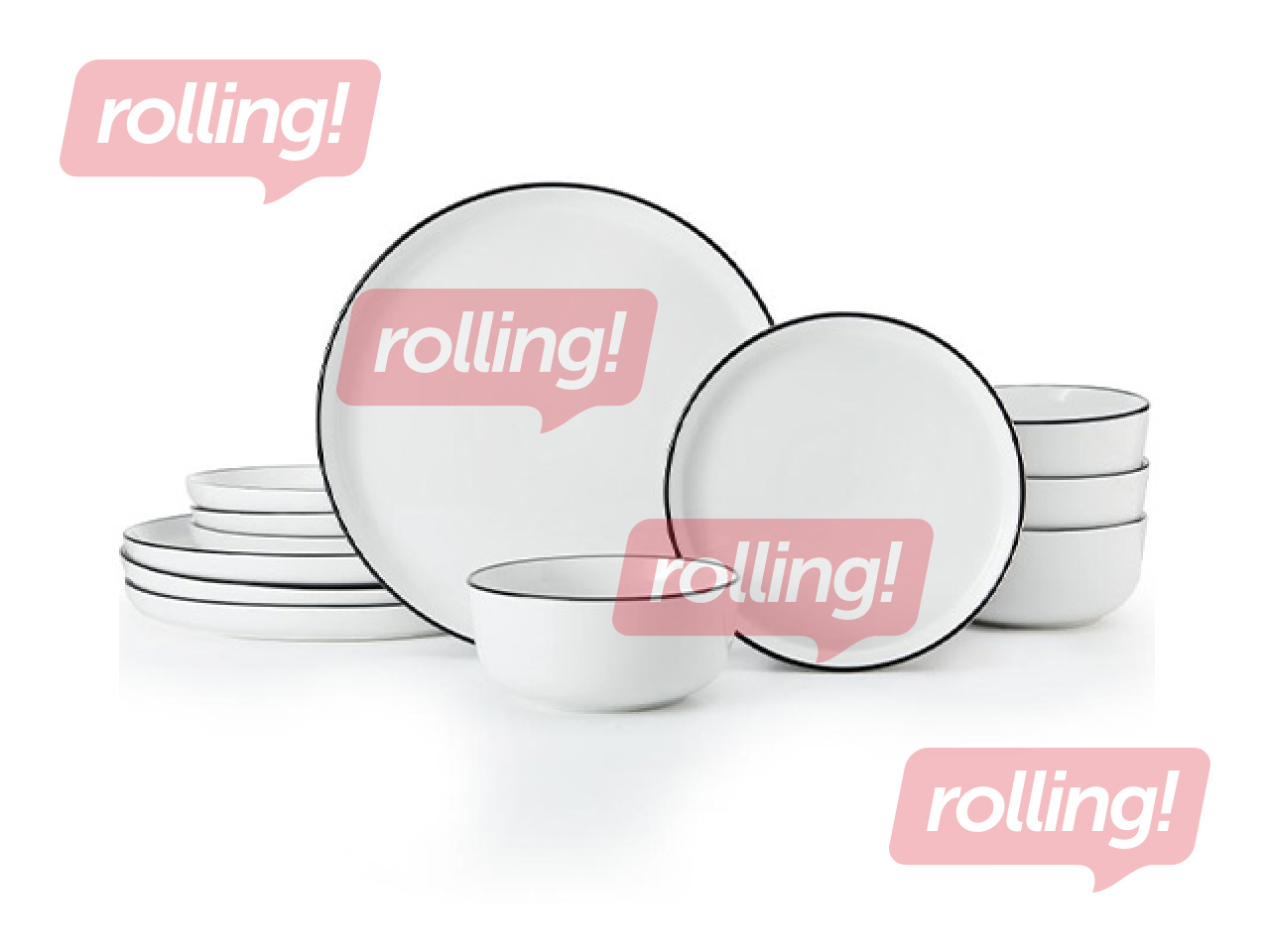 Lõunaserviis Mikasa Limestone, portselan, valge musta äärega, 4 inimesele