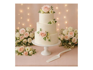 Cake stand Prymus-AGD, with spatula, white, 26cm