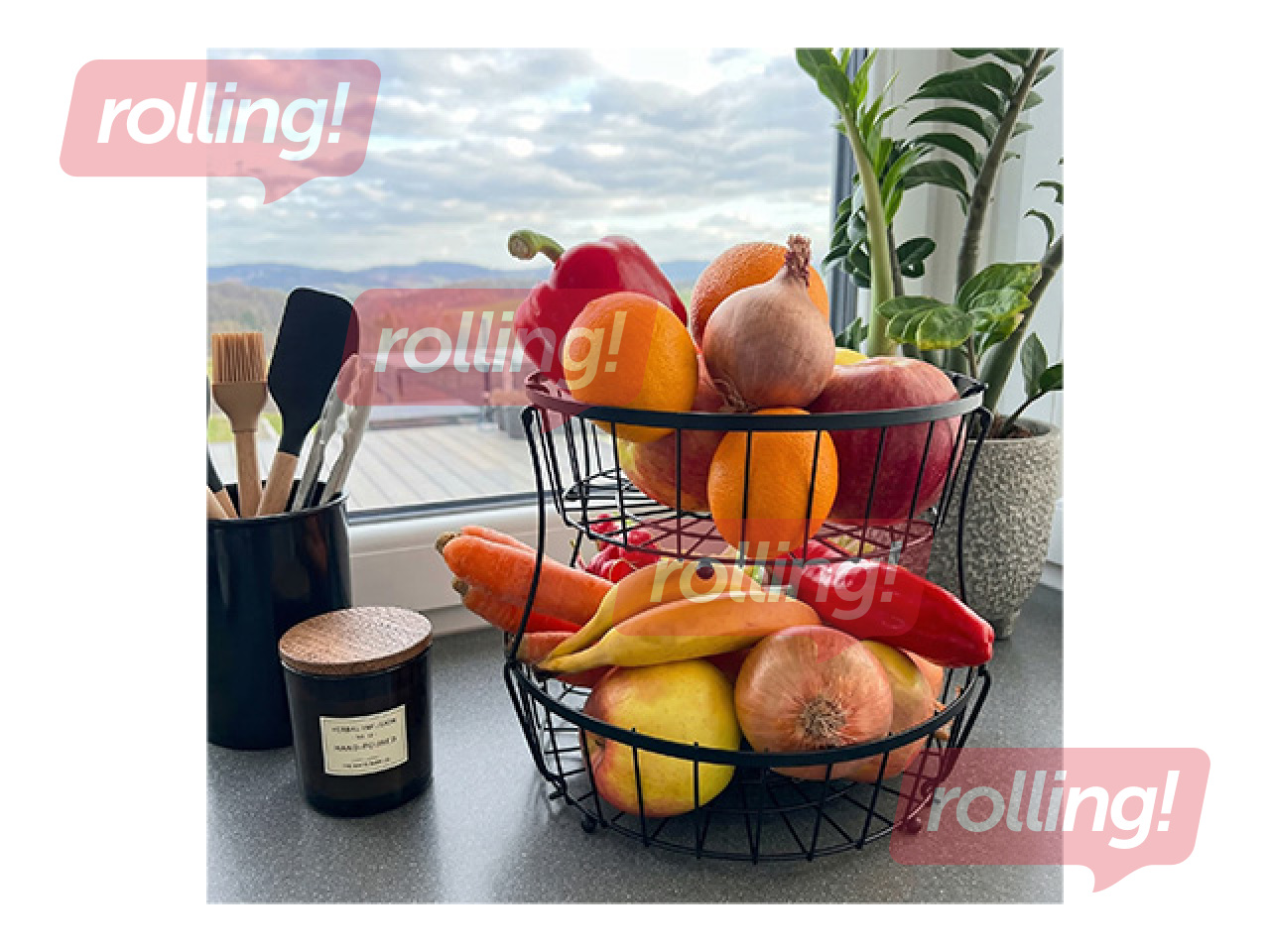 Korv Springos, puuviljadele, must, metall, Ø32.5×30cm