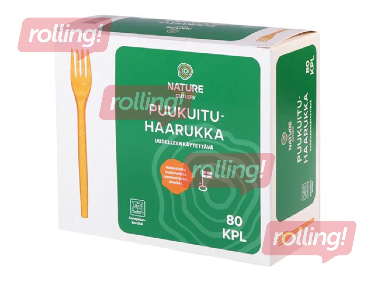 Wood fiber forks, reusable, 170 mm, 80 pcs.