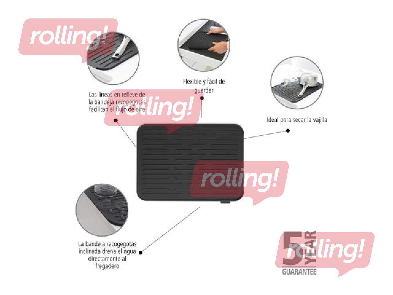 Silikoonist nõude kuivatusalus SinkSide, tumehall, 33×44cm