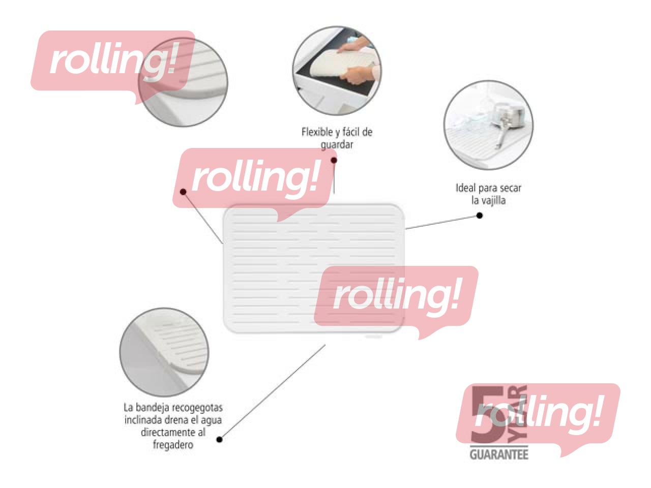 Силиконовый коврик-сушилка для посуды SinkSide, светло-серый, 33×44см