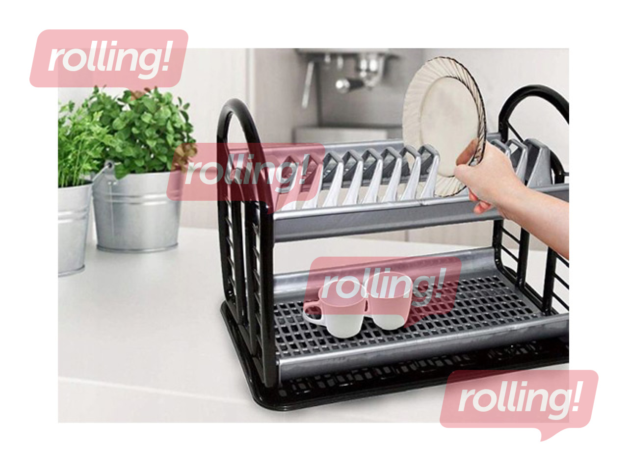 Trauku žāvētājs Dunyaplastik, ar paliktni, 2 stāvi, 2 krāsas, 53x30cm