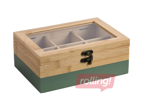 Tea box Kesper, with green motif, bamboo, 21.5x15x8.5cm
