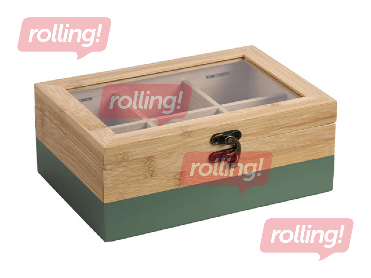 Tea box Kesper, with green motif, bamboo, 21.5x15x8.5cm