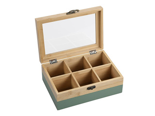 Tea box Kesper, with green motif, bamboo, 21.5x15x8.5cm