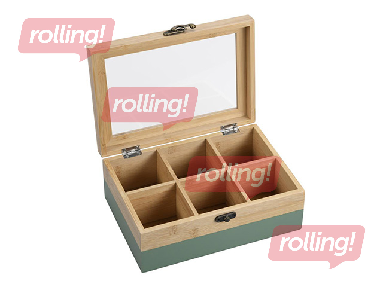 Tea box Kesper, with green motif, bamboo, 21.5x15x8.5cm