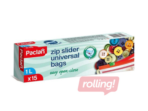 Säilituskotid Paclan, taassuletavad, 1l, 15tk