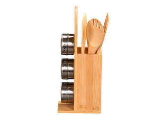 Statiiv Kesper, maitseainepurkide ja köögitarvikutega, bambus, 8x13x31.5cm