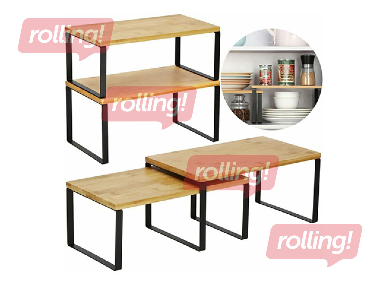 Riiulid Springos, must raam, bambuse tooniga pind, 2tk