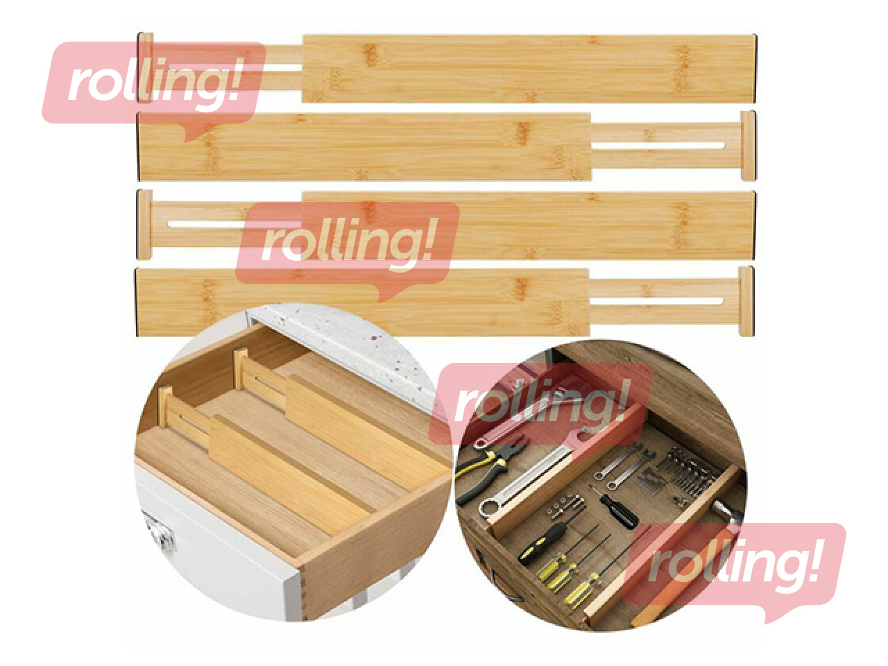 Drawer dividers Springos, bamboo, 4pcs