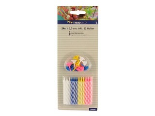 Birthday candles, different colors, striped, 24 pcs.