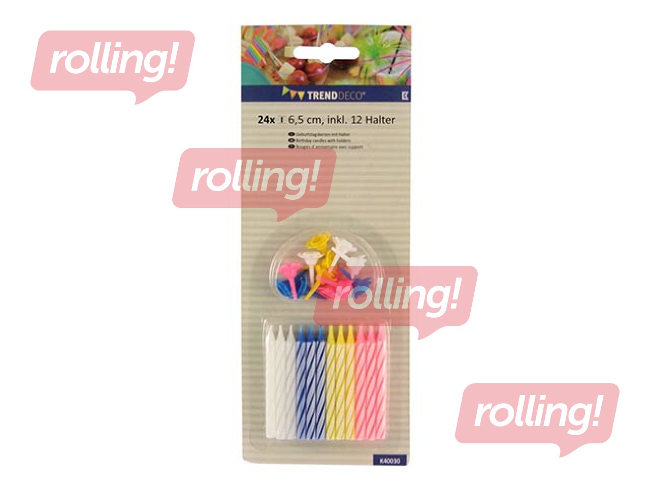 Свечи ко дню рождения, разные цвета, полосатые, 24 шт.