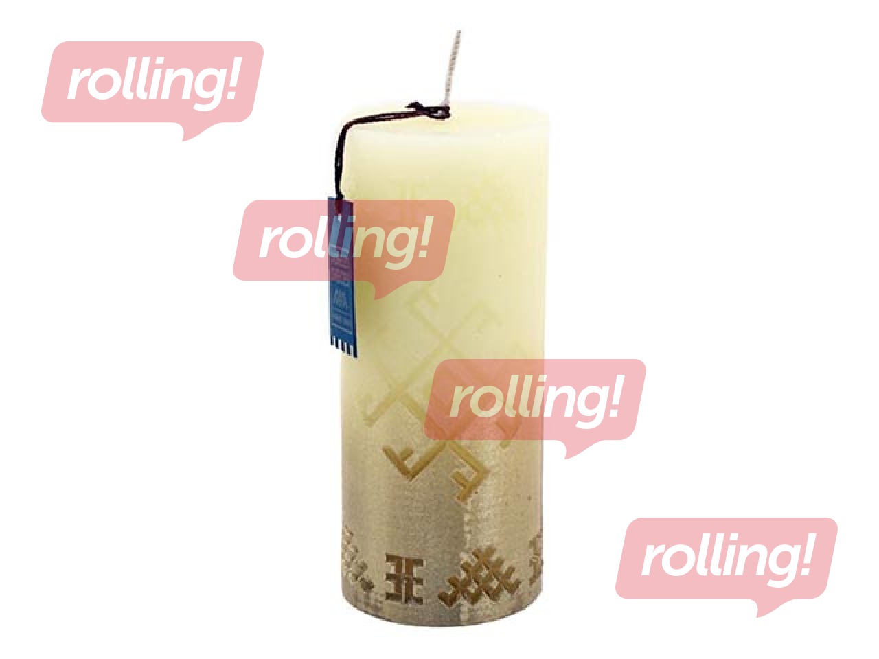 Candle cylinder ø6 h-14cm, Ugunskrusts, with gold