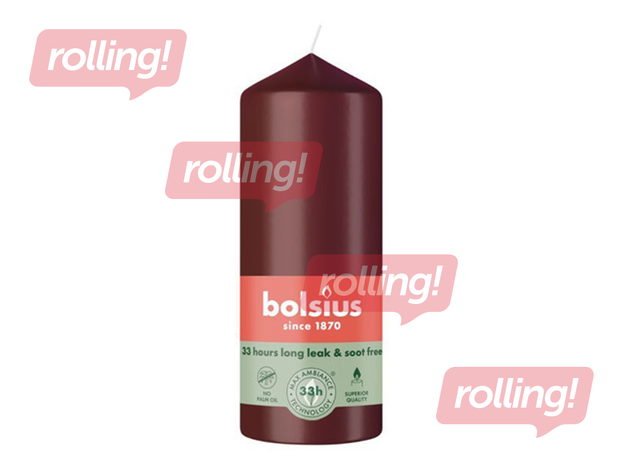 Küünal Bolsius, silinder, bordoopunane, Ø6×15cm