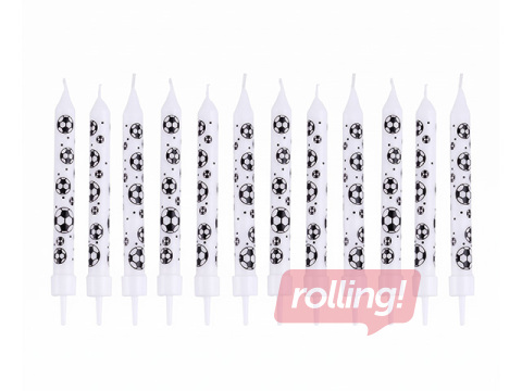 Sünnipäevaküünlad Jalgpall, hoidjatega, 8cm, 12 tk