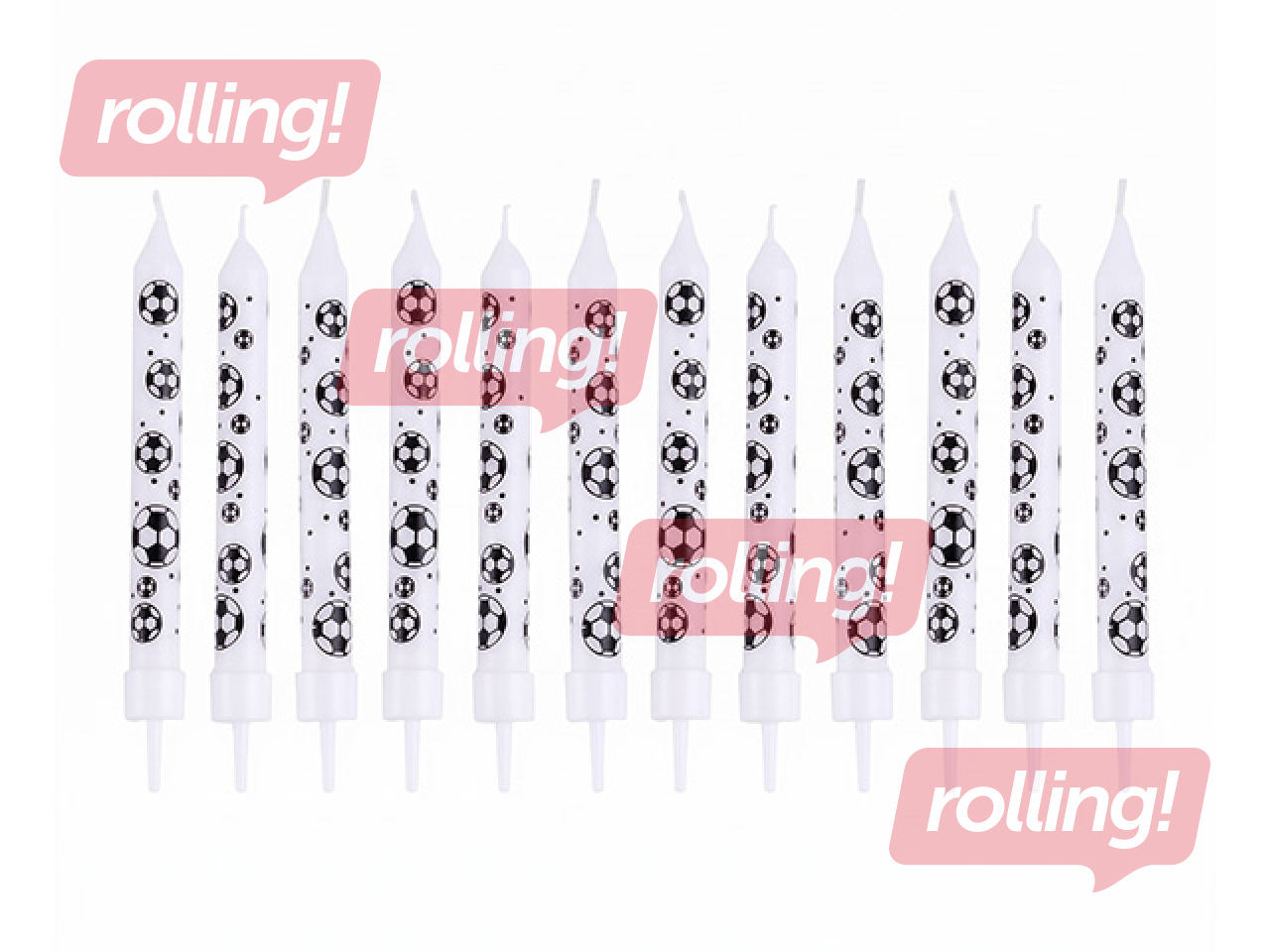 Sünnipäevaküünlad Jalgpall, hoidjatega, 8cm, 12 tk