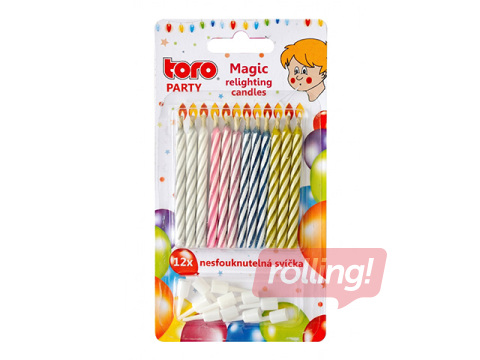 Sünnipäevaküünlad Magic, hoidjatega, erinevad värvid, 6cm, 12tk