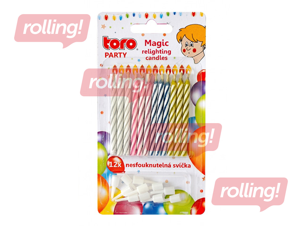 Sünnipäevaküünlad Magic, hoidjatega, erinevad värvid, 6cm, 12tk