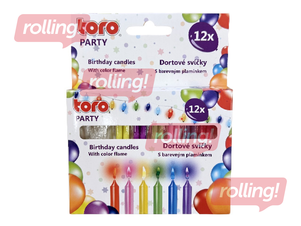 Sünnipäevaküünlad Toro Party, hoidjatega, värviline leek, erinevad värvid, 6cm, 12tk