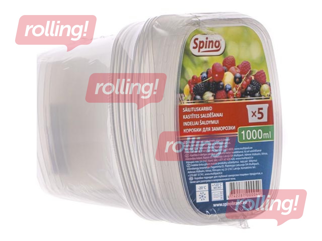 Ühekordsed kaanega plastikanumad Spino, PP, 1000ml, 5 tk.