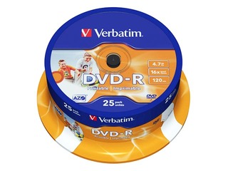 Verbatim DVD-R AZO 4.7GB 16x Wide Printable, ID, 25 Pack Spindle