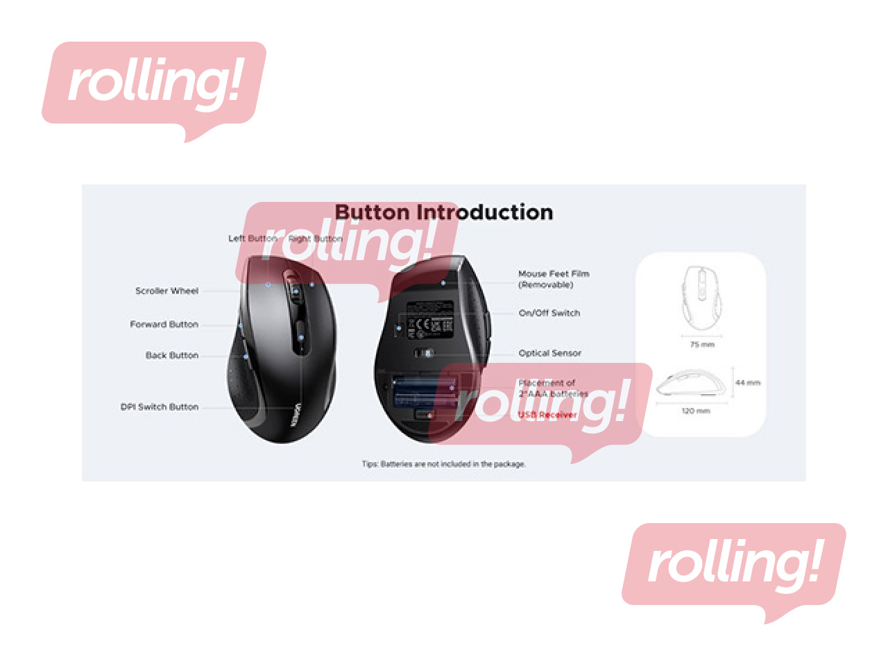 Беспроводная компьютерная мышь UGREEN, эргономичная, 2,4 ГГц, черная